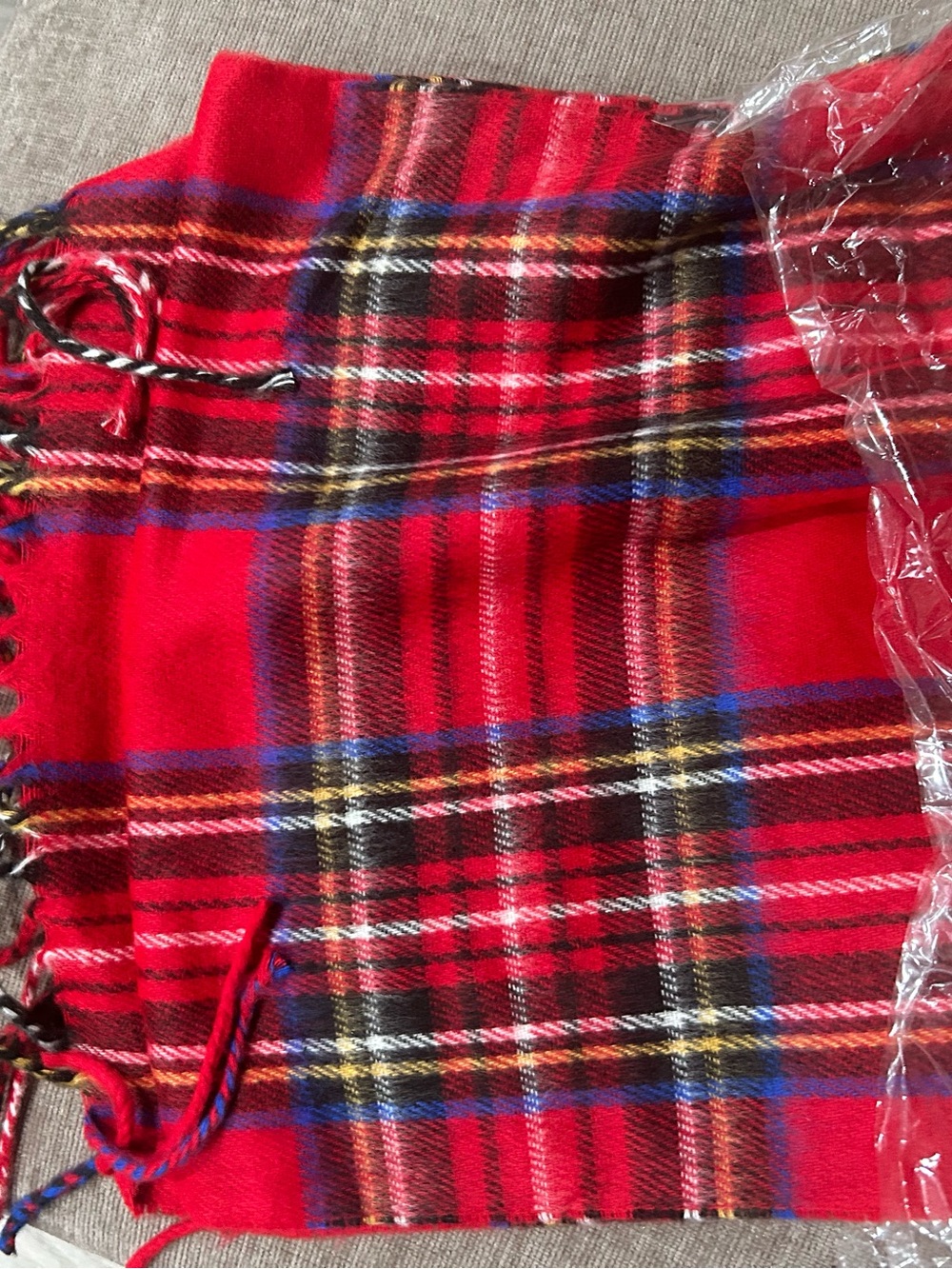 Red Plaid Fringe Scarf Wrap